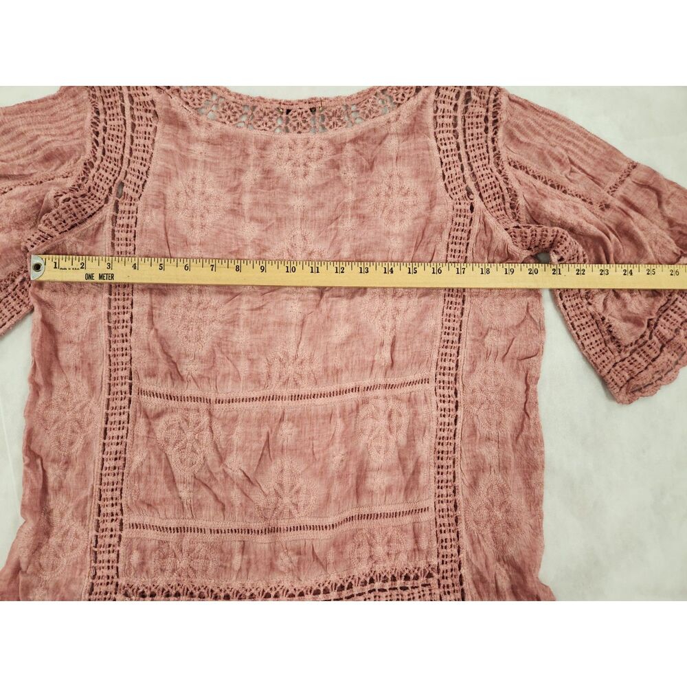Democracy Womens Blouse M Pink Crochet Lace Boho Peasant Festival Top - Picture 5 of 10